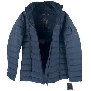 NWT LAUREN RALPH LAUREN Size S Full Zip Puffer Jacket Navy Hooded Packable 91745